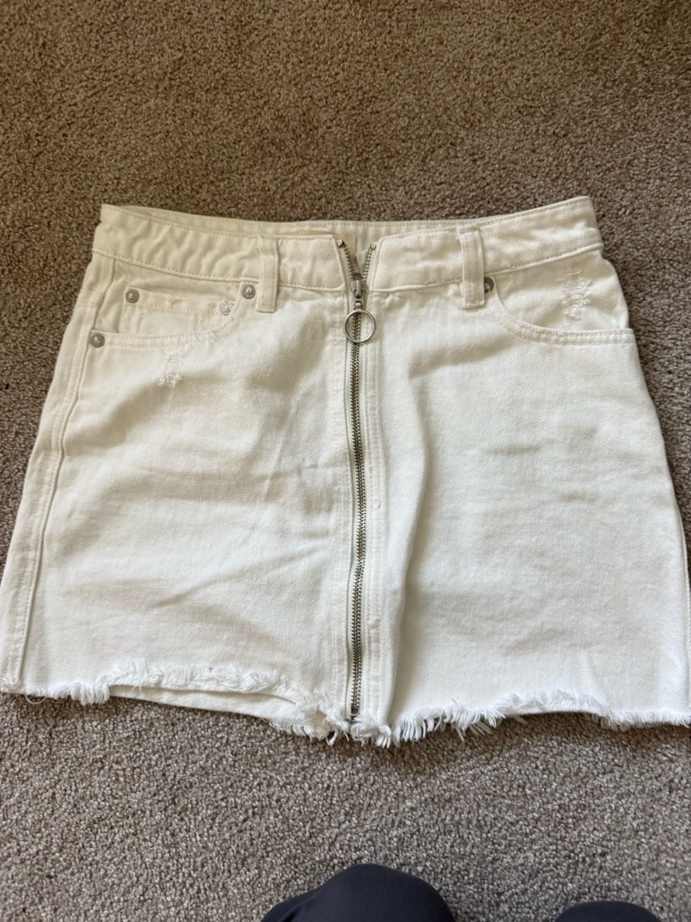 Free People White Denim Mini Skirt with Front Zip